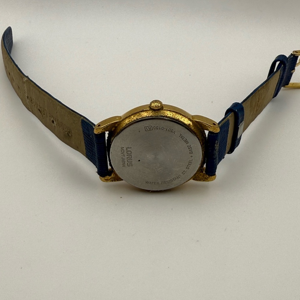 Disney Lorus Mickey Mouse Yellow Hat Watch Rare (New Battery) Blue Band Gold Bez - Picture 9 of 10